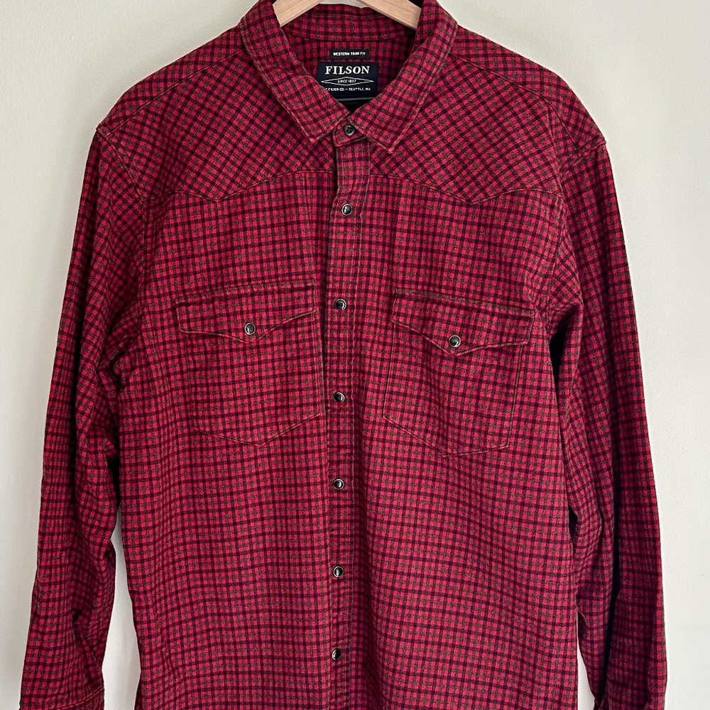 Filson XXL Western Trim Fit Red and Black Flannel Shirt
